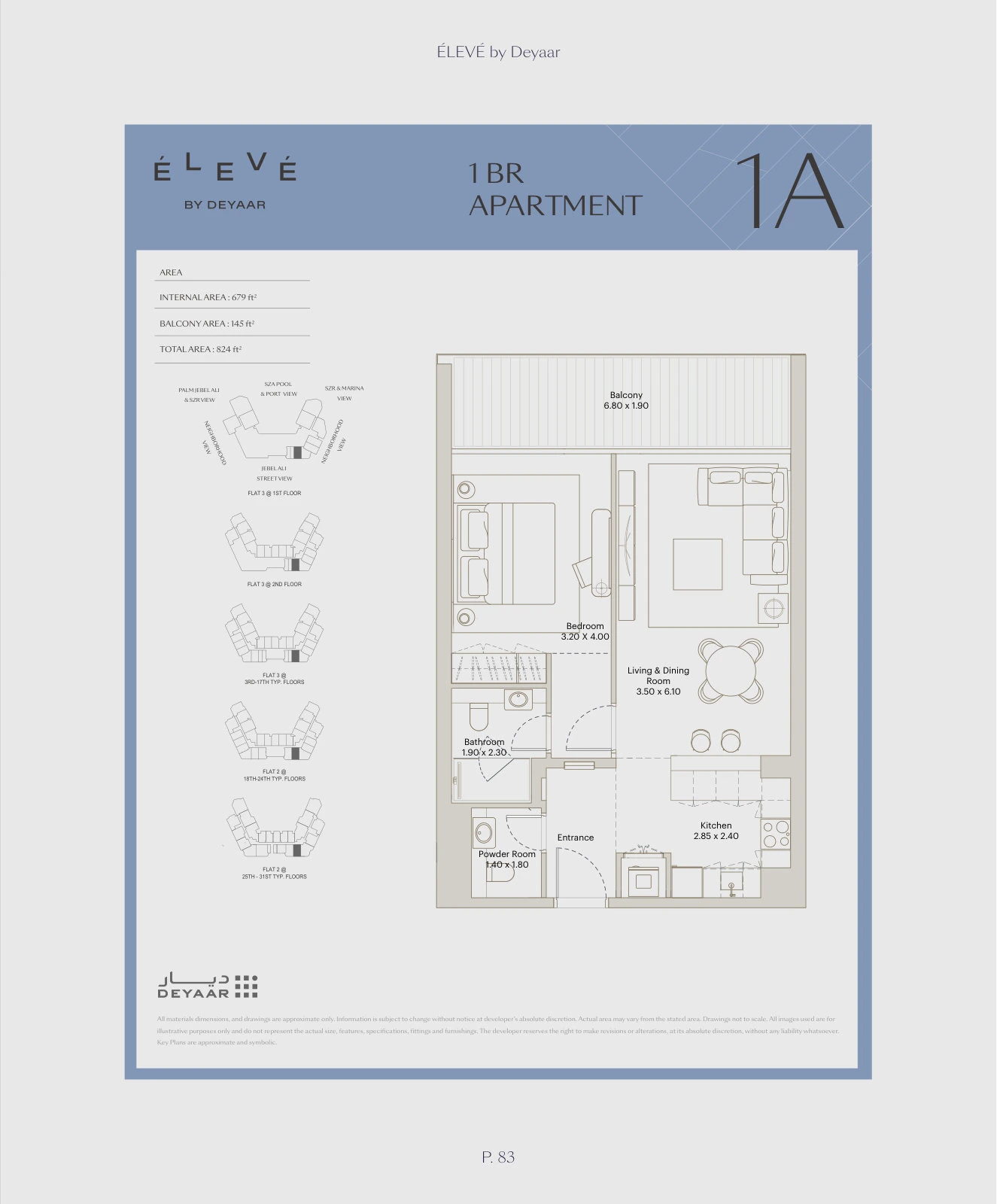 Floor plan for 1 Bedroom – Type 1A