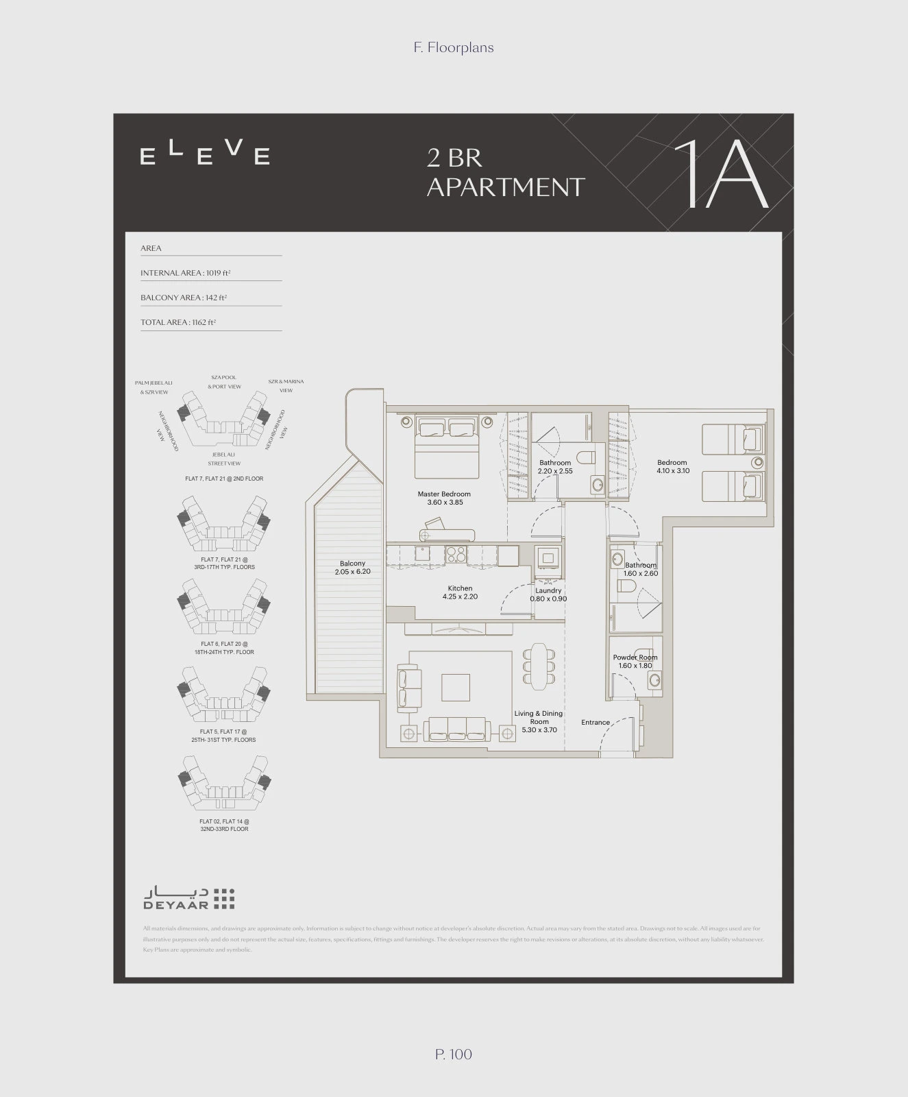 Floor plan for 2 Bedroom – Type 1A
