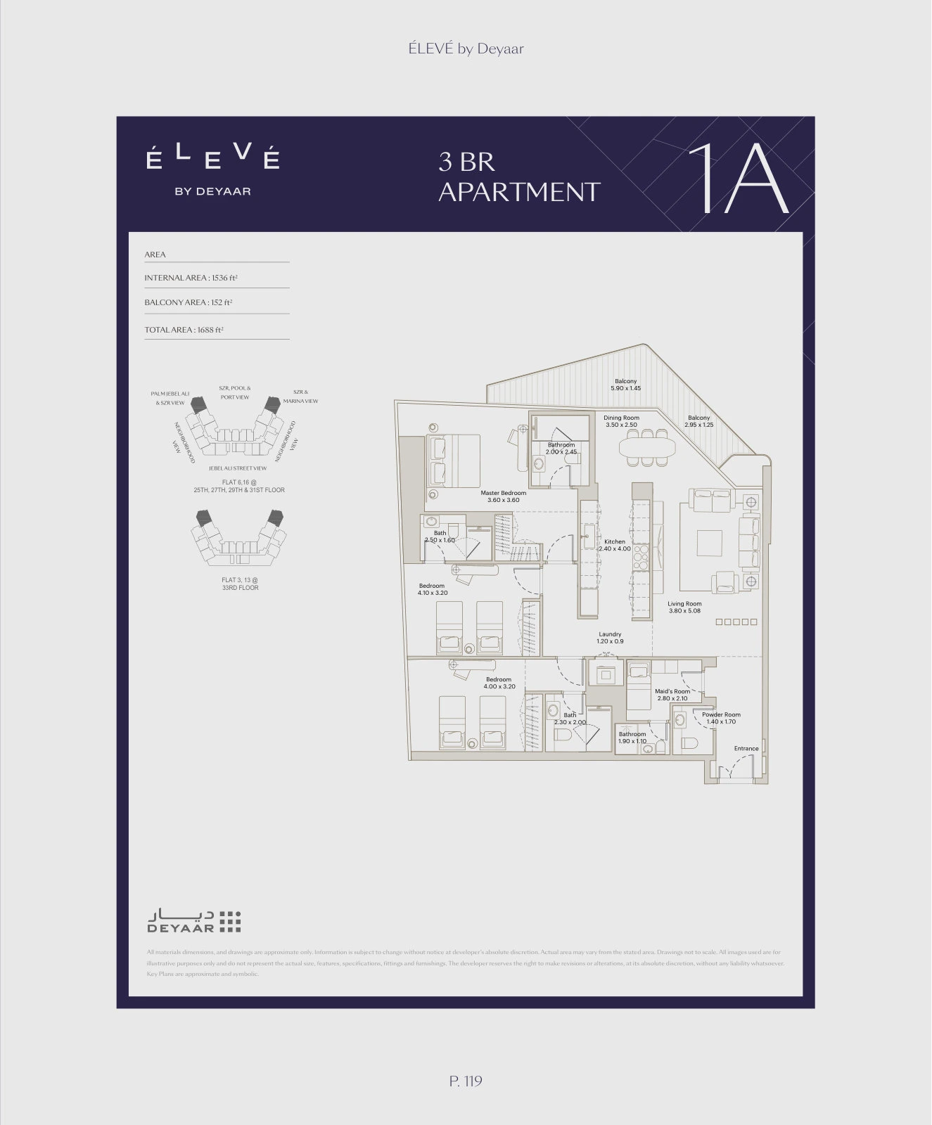 Floor plan for 3 Bedroom – Type 1A