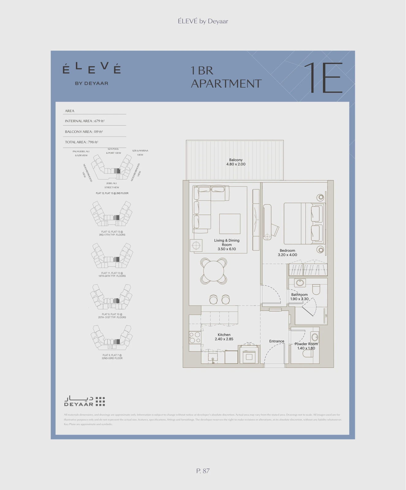 Floor plan for 1 Bedroom – Type 1E