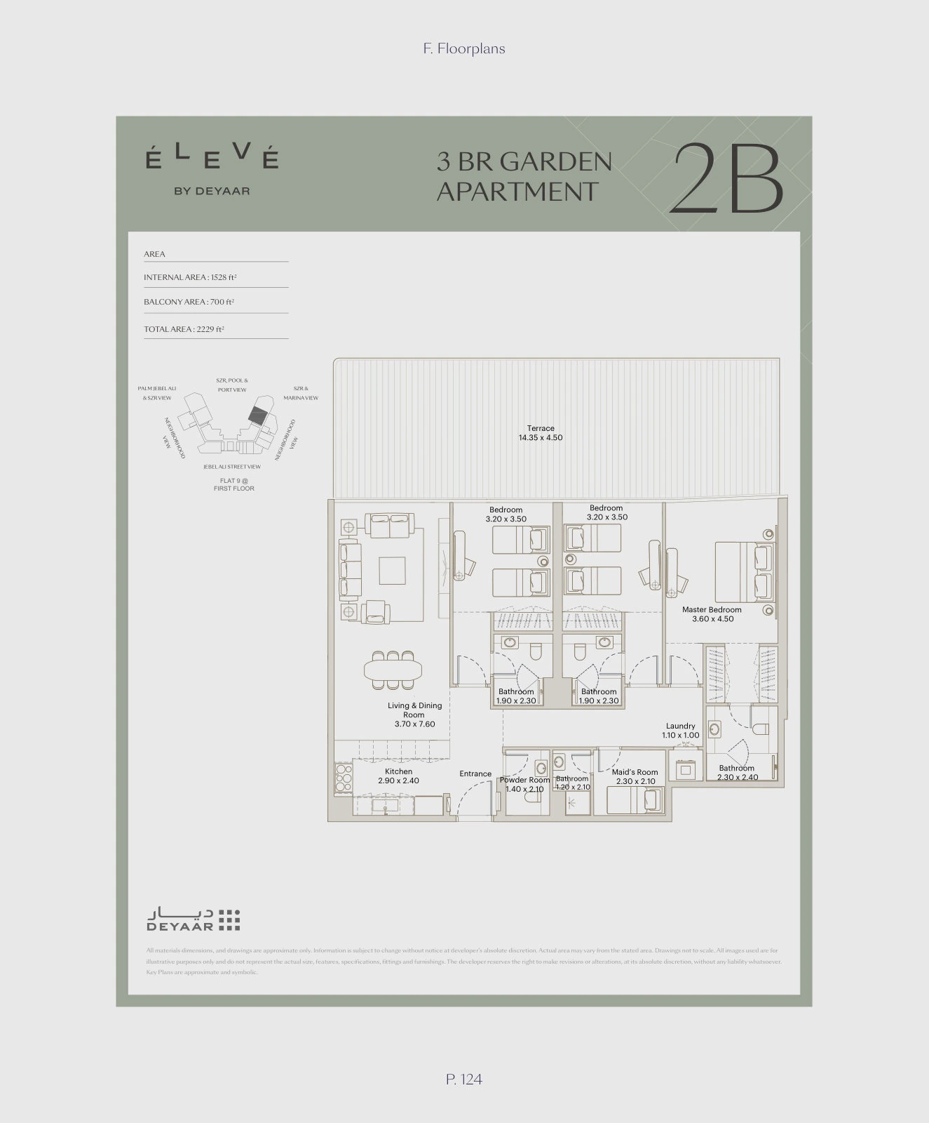 Floor plan for 3 Bedroom Garden – Type 2B