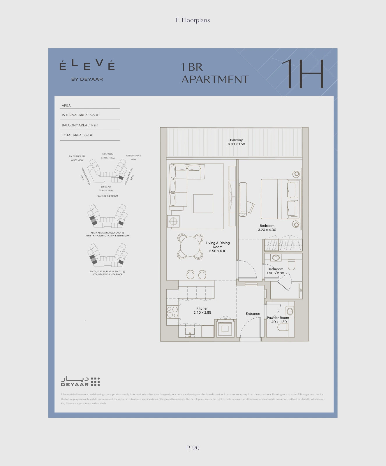 Floor plan for 1 Bedroom – Type 1H