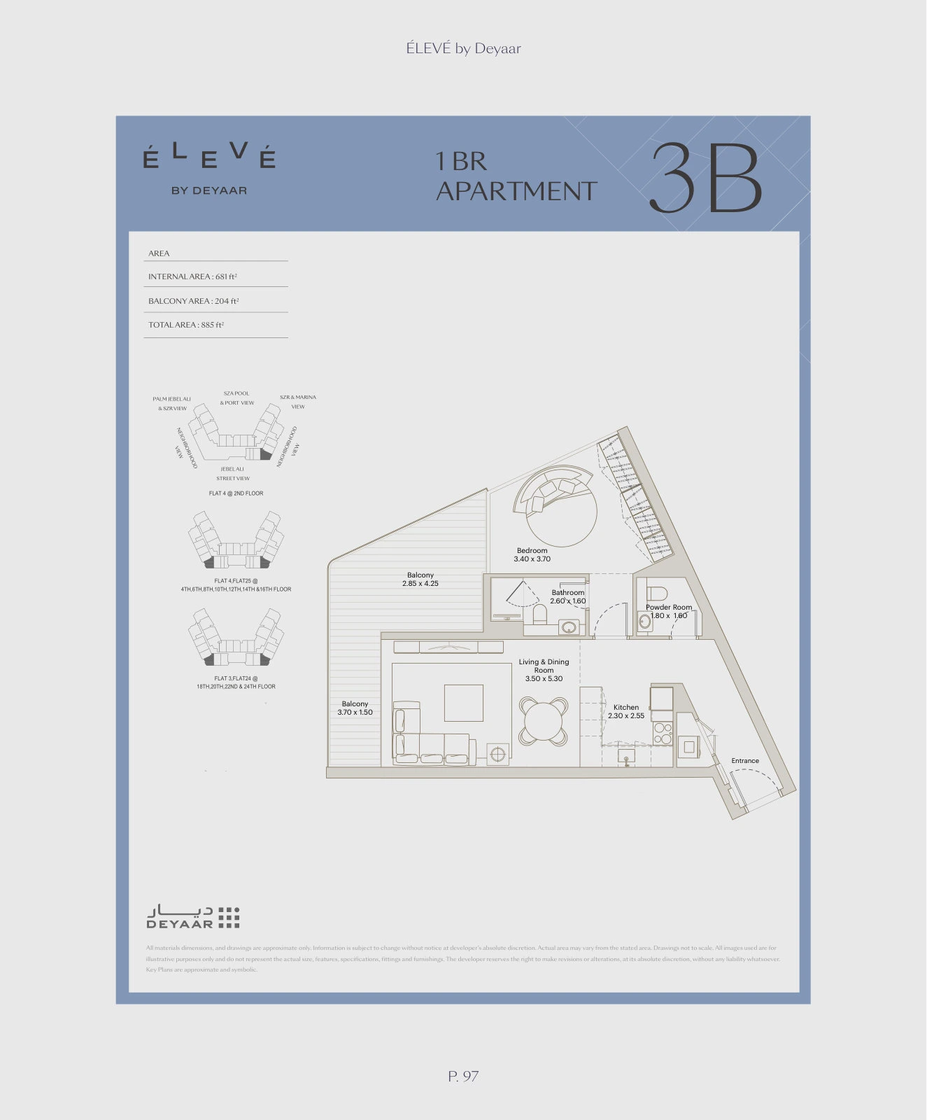 Floor plan for 1 Bedroom – Type 3B