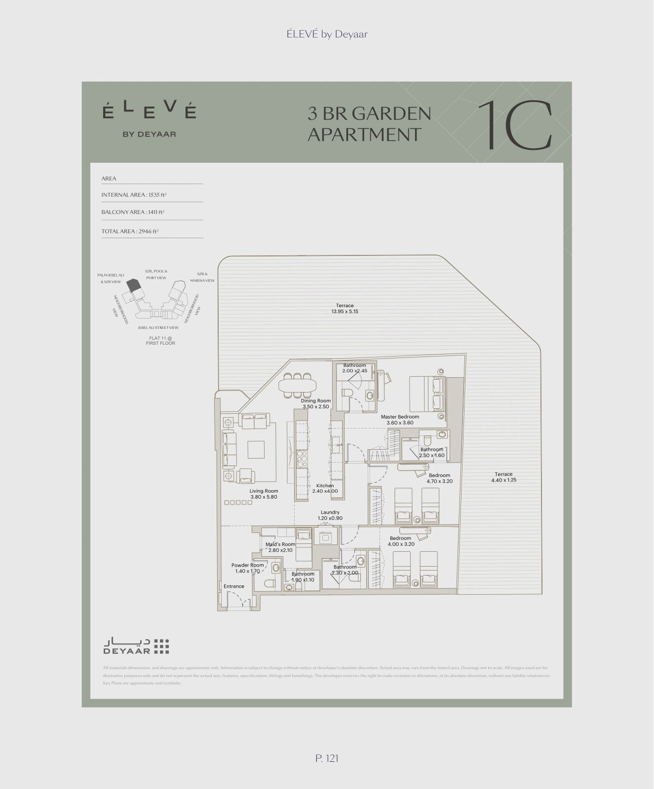 Floor plan for 3 Bedroom Garden – Type 1C