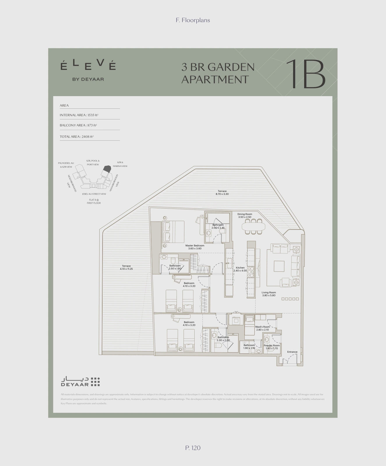 Floor plan for 3 Bedroom Garden – Type 1B