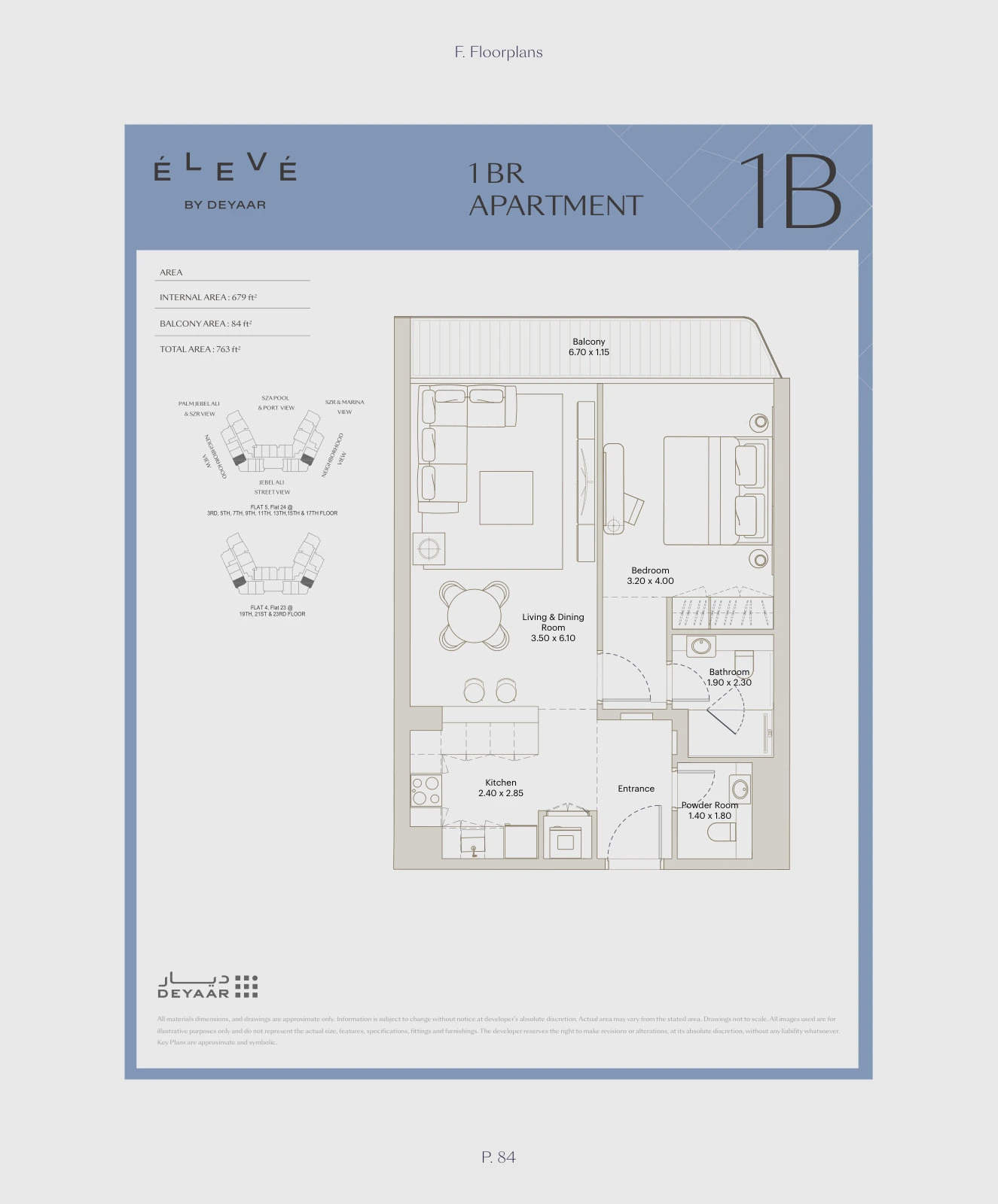 Floor plan for 1 Bedroom – Type 1B