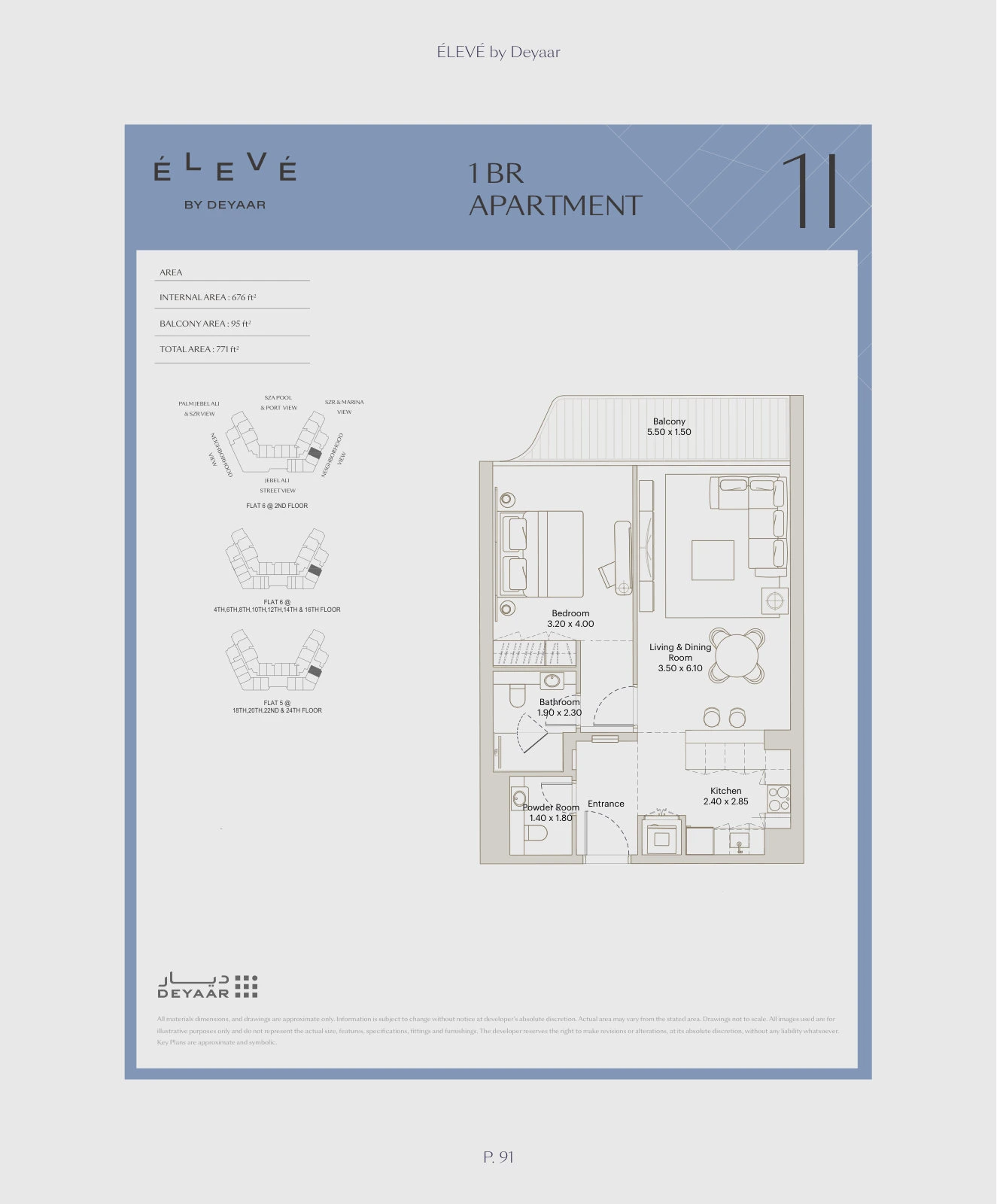 Floor plan for 1 Bedroom – Type 1I