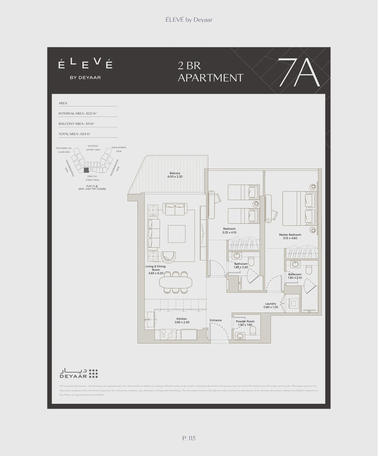Floor plan for 2 Bedroom – Type 7A
