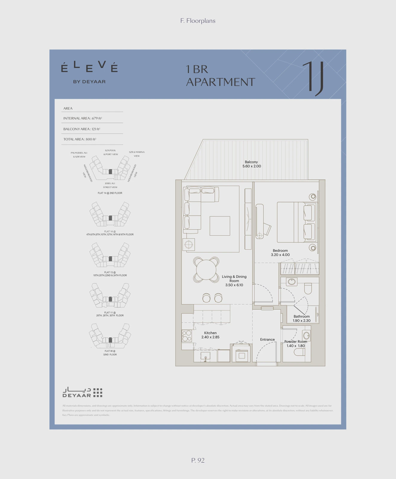 Floor plan for 1 Bedroom – Type 1J