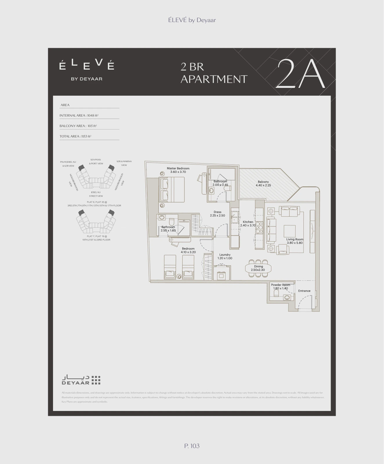 Floor plan for 2 Bedroom – Type 2A