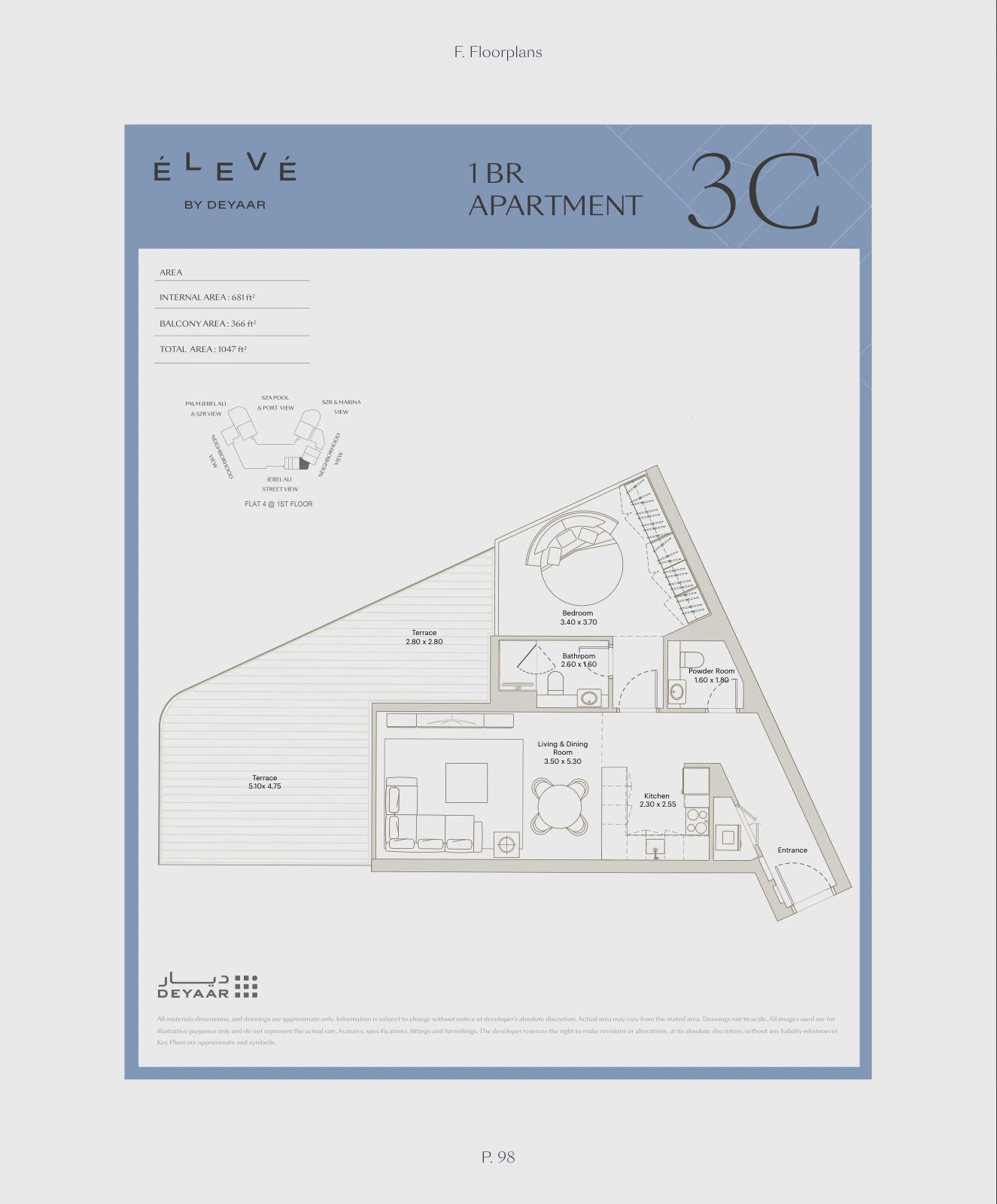 Floor plan for 1 Bedroom – Type 3C