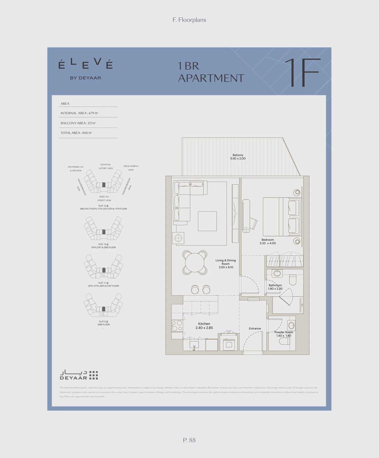 Floor plan for 1 Bedroom – Type 1F
