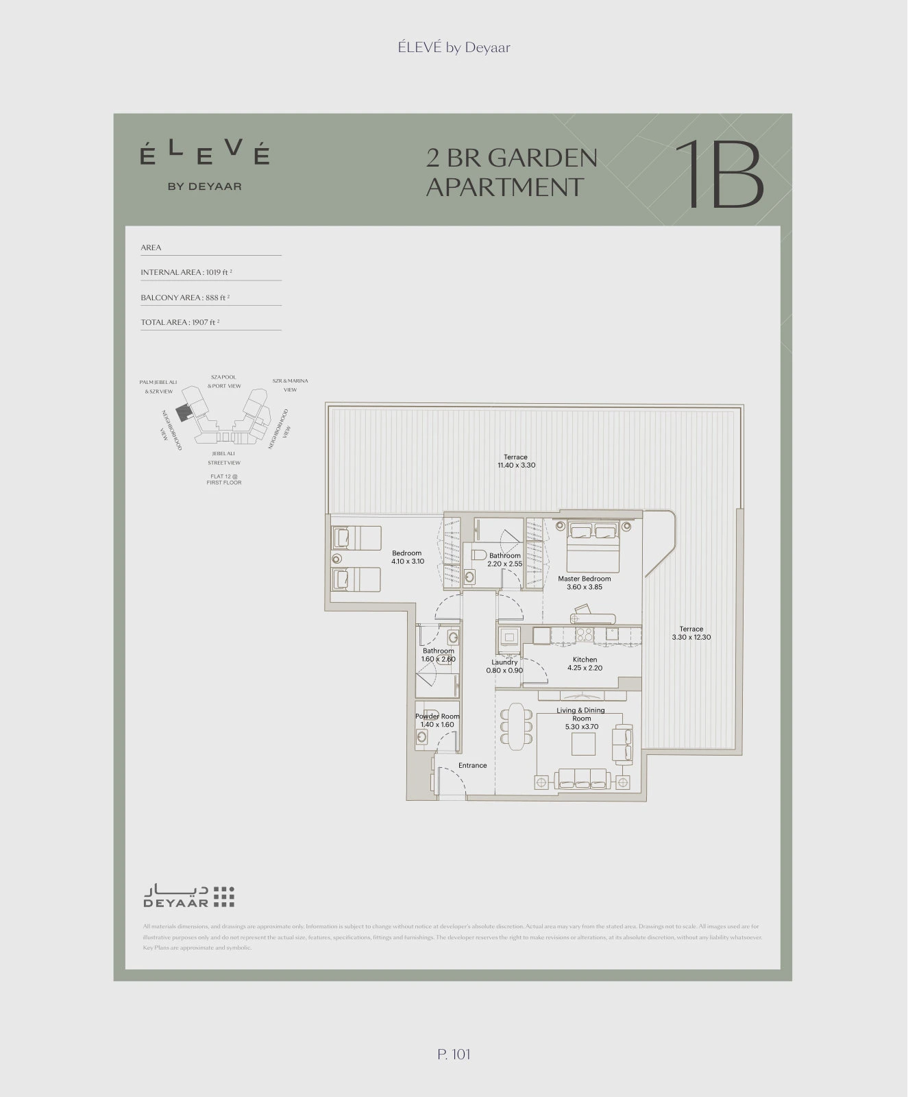 Floor plan for 2 Bedroom Garden – Type 1B