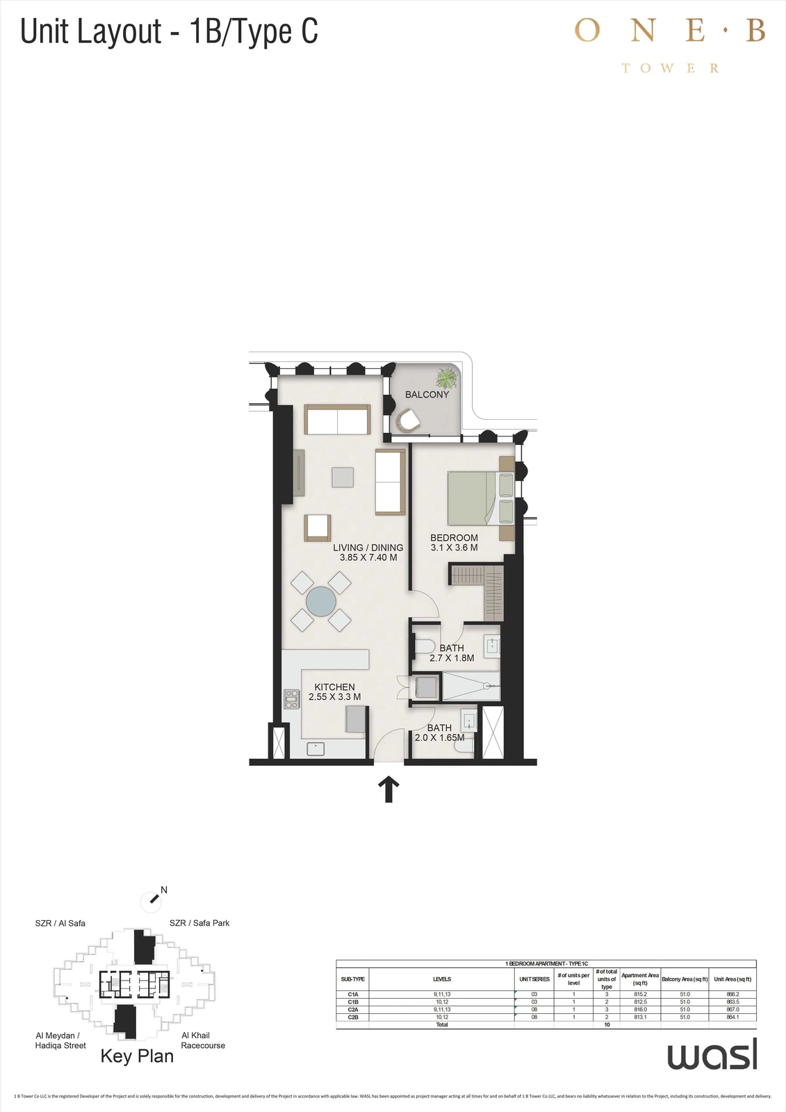 Floor plan for 1 Bedroom – Type C