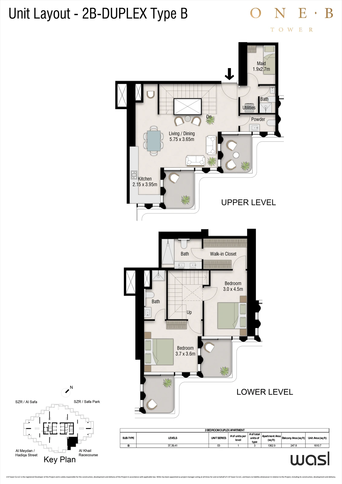 Floor plan for 2 Bedroom Duplex – Type B