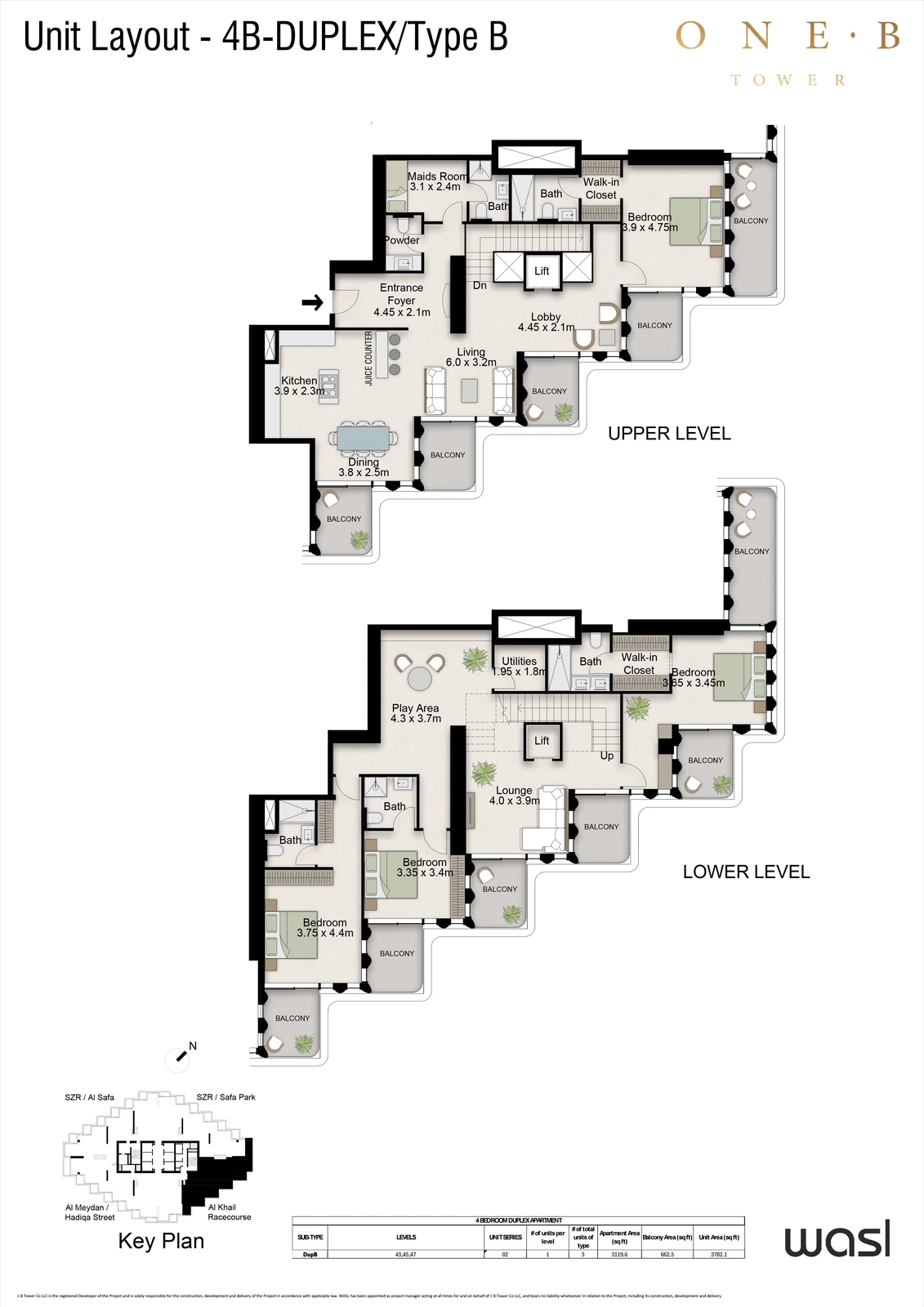 Floor plan for 4 Bedroom Duplex (Pool Villa) – Type B