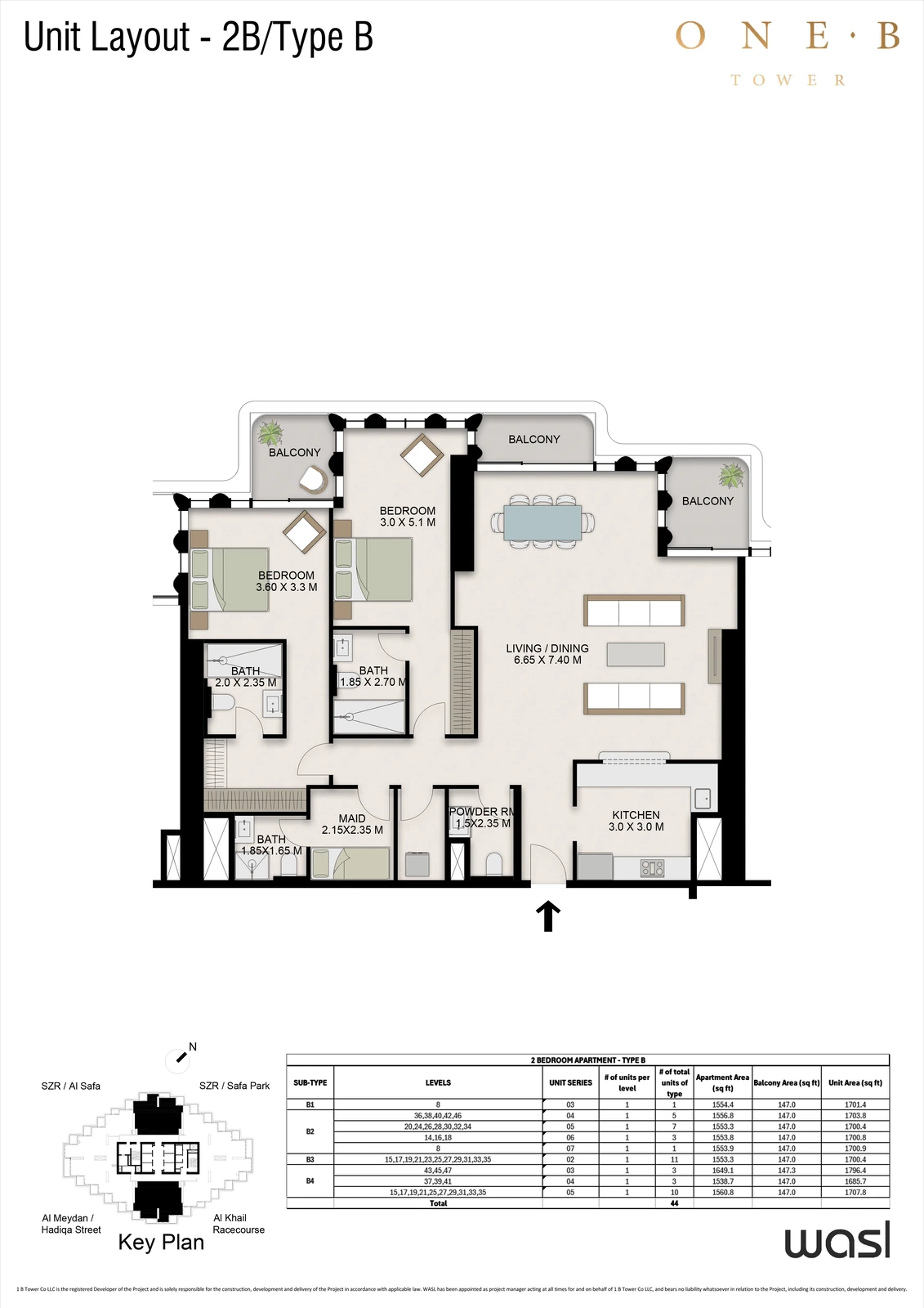 Floor plan for 2 Bedroom + Maid – Type B