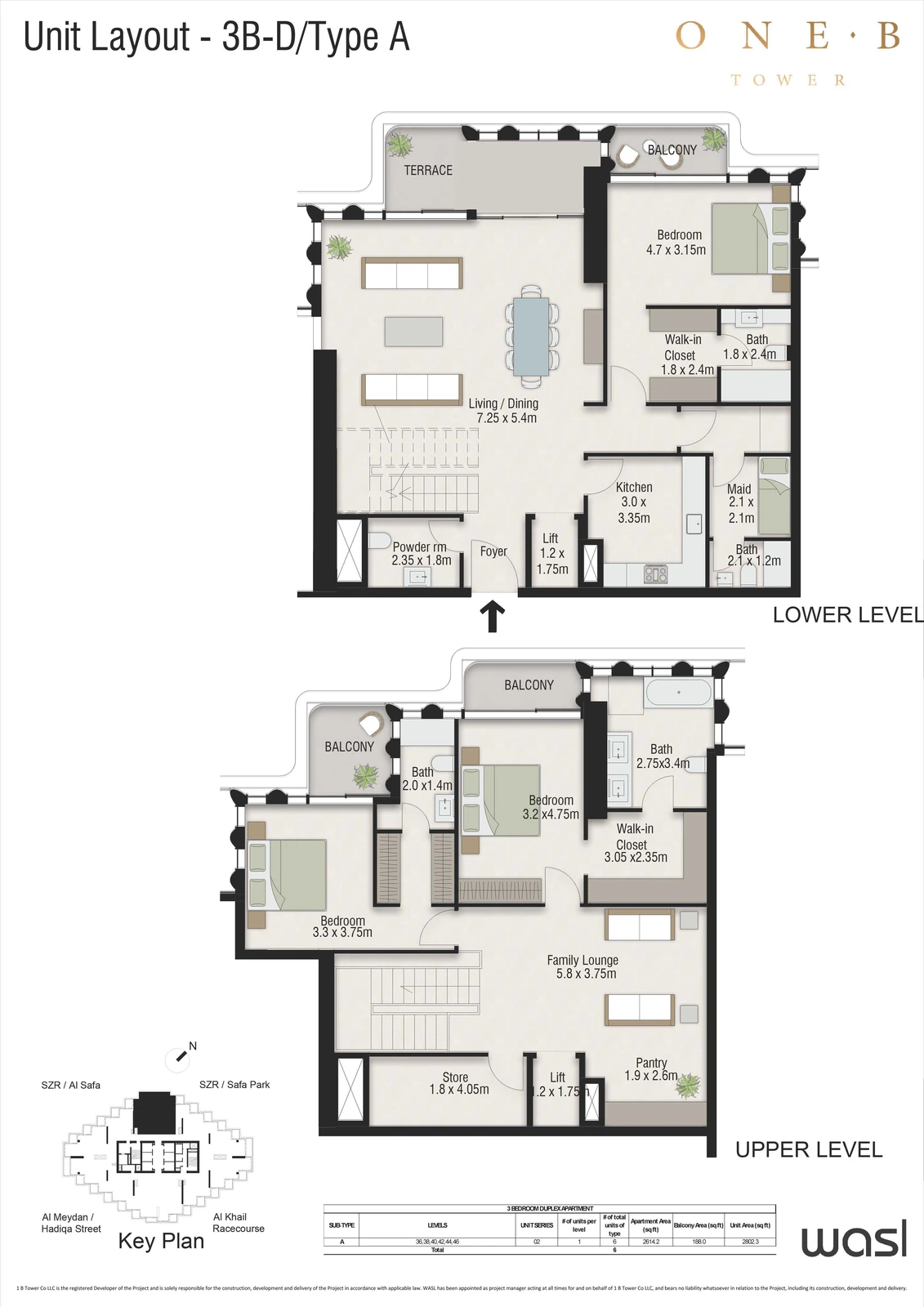 Floor plan for 3 Bedroom Duplex (Sky Villa) – Type A