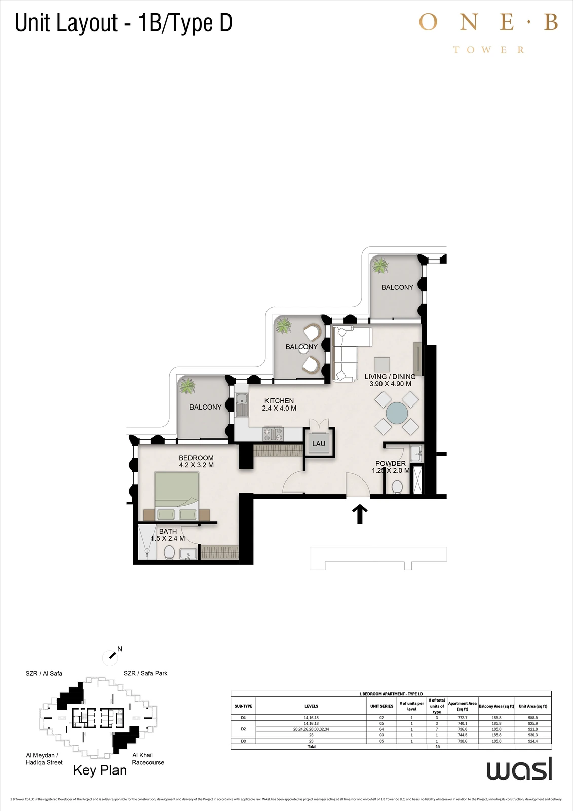 Floor plan for 1 Bedroom – Type D