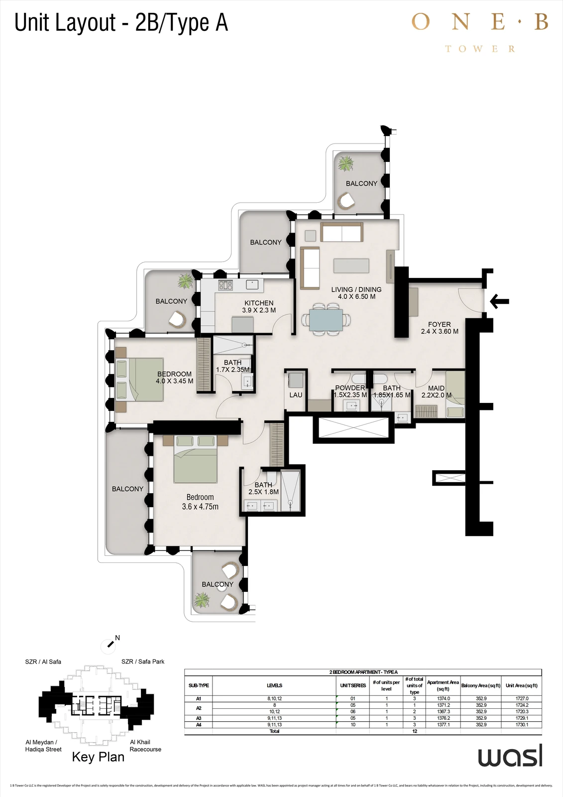 Floor plan for 2 Bedroom + Maid – Type A