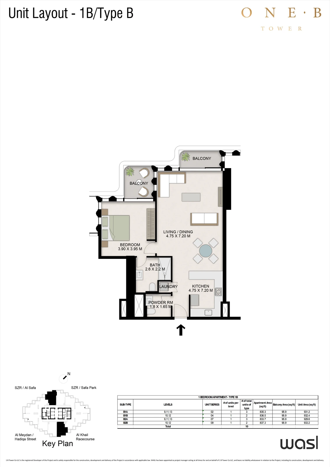 Floor plan for 1 Bedroom – Type B