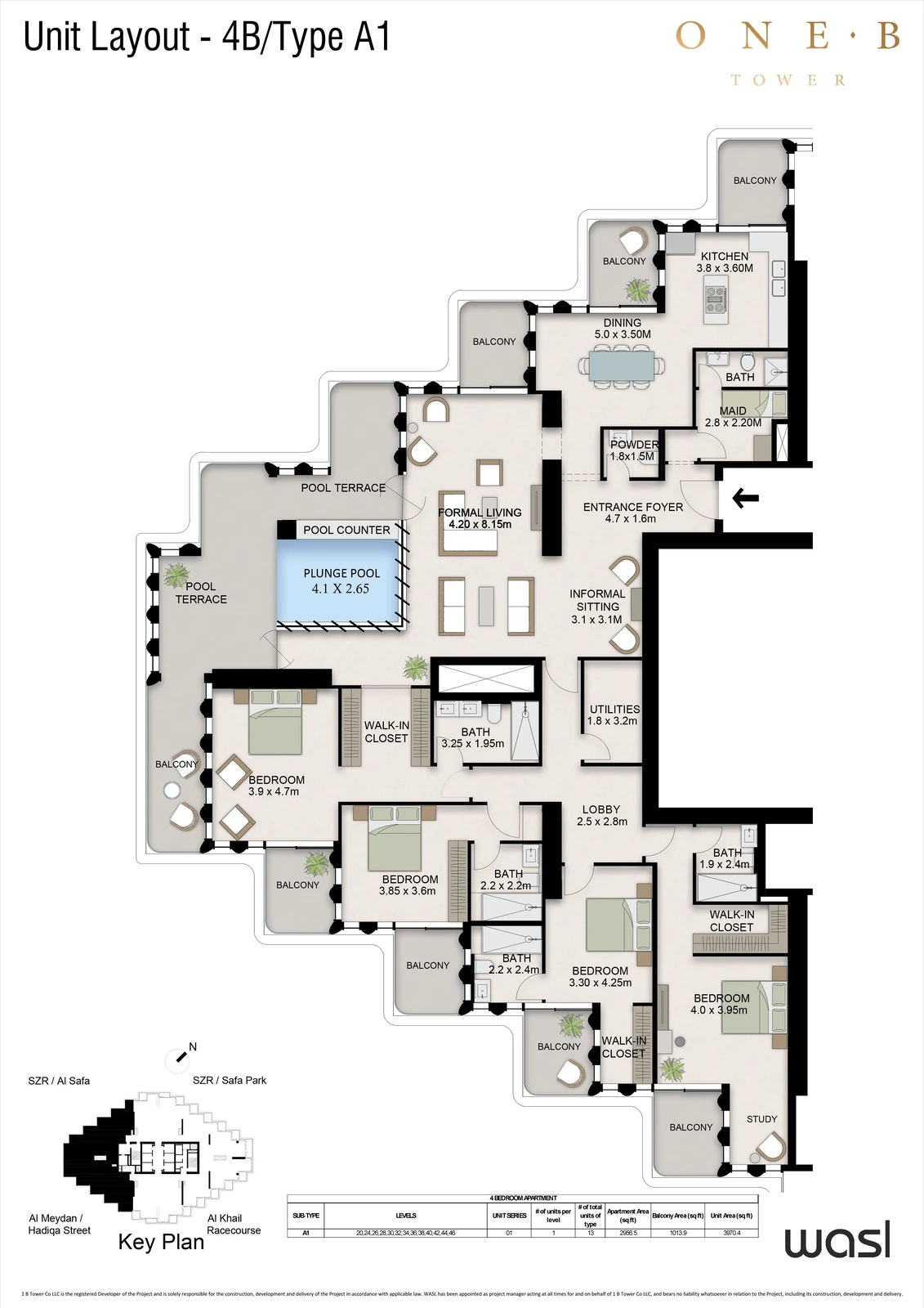 Floor plan for 4 Bedroom + Maid – Type A1 (plunge pool)
