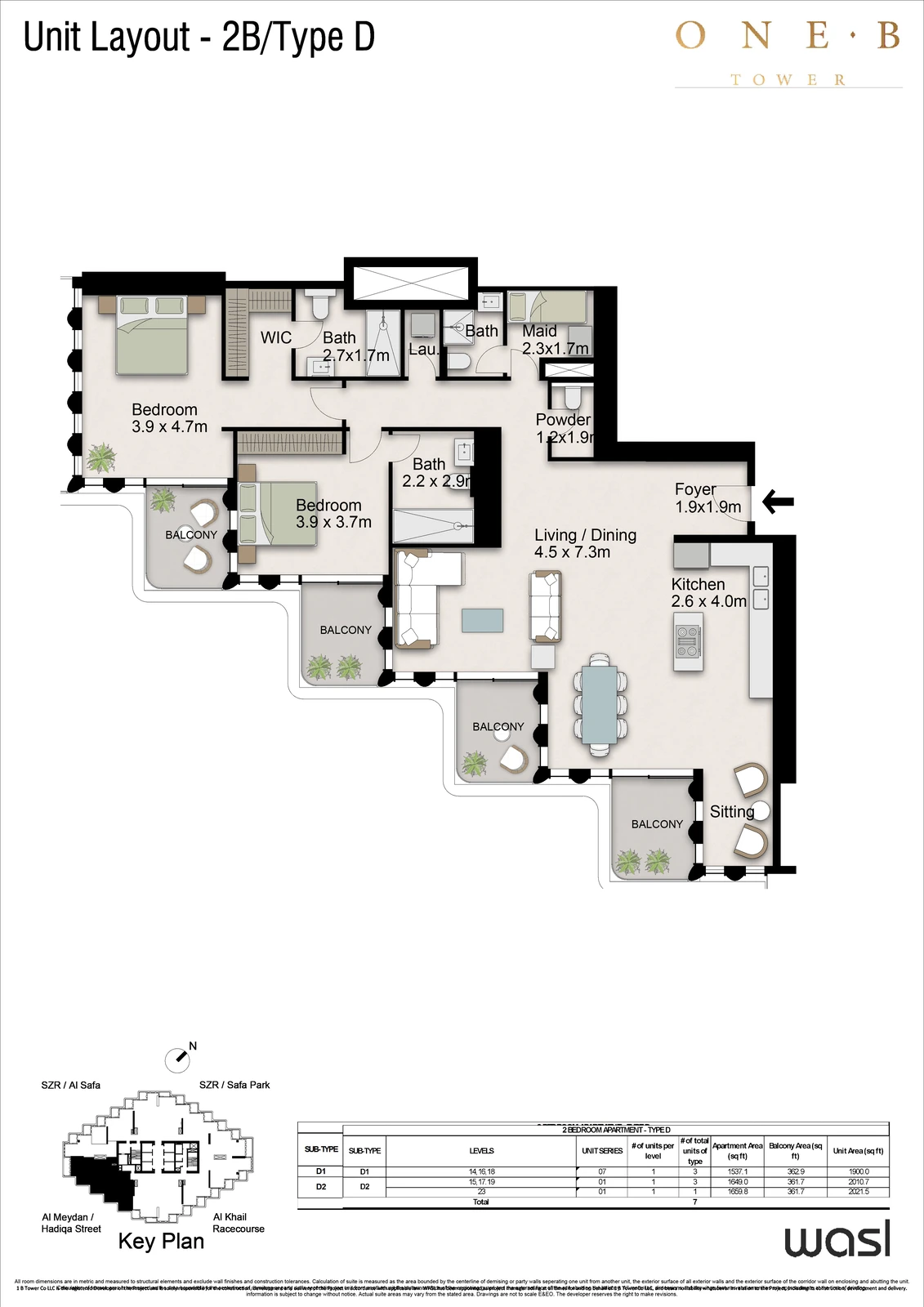 Floor plan for 2 Bedroom + Maid – Type D