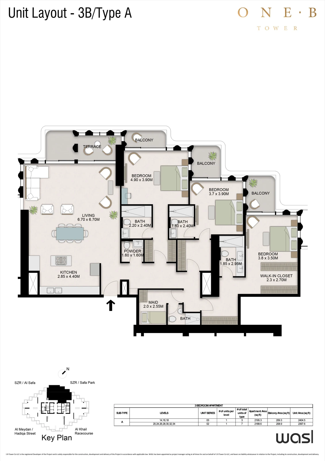 Floor plan for 3 Bedroom + Maid – Type A