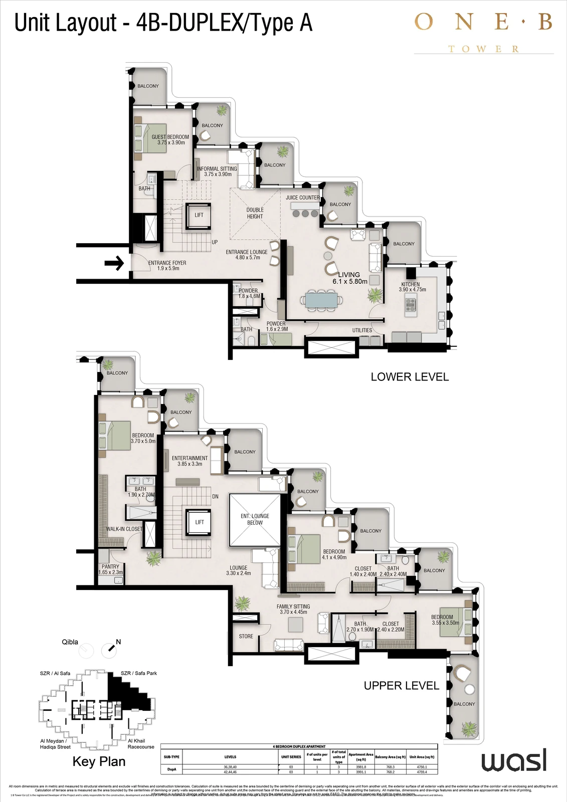 Floor plan for 4 Bedroom Duplex (Pool Villa) – Type A