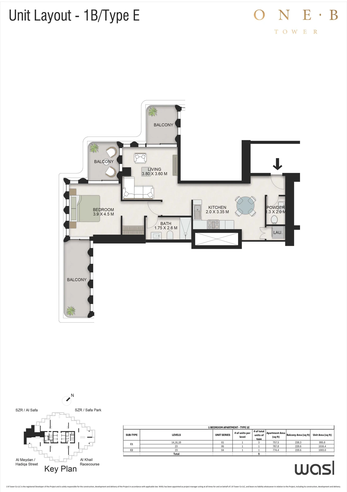 Floor plan for 1 Bedroom – Type E