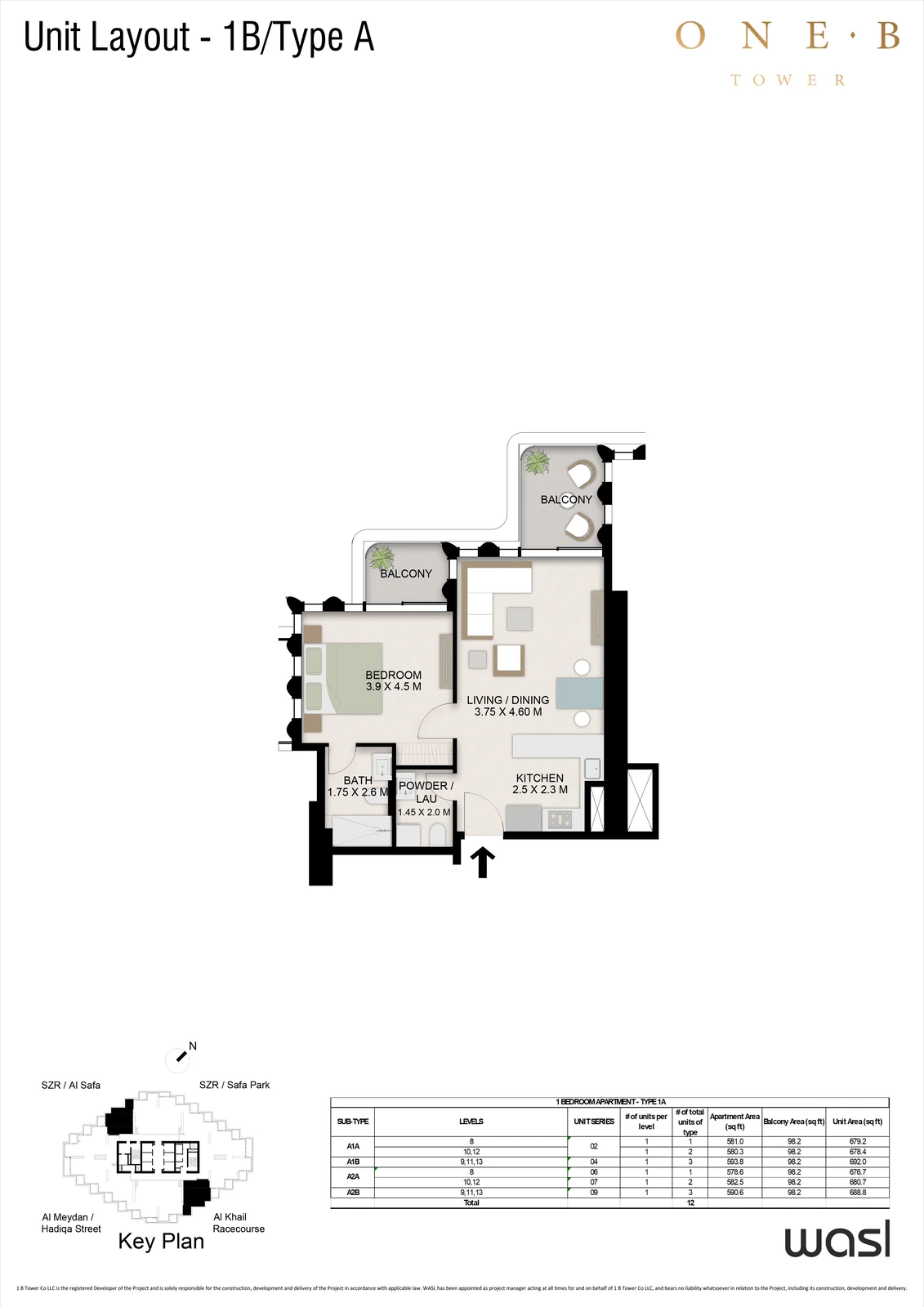 Floor plan for 1 Bedroom – Type A