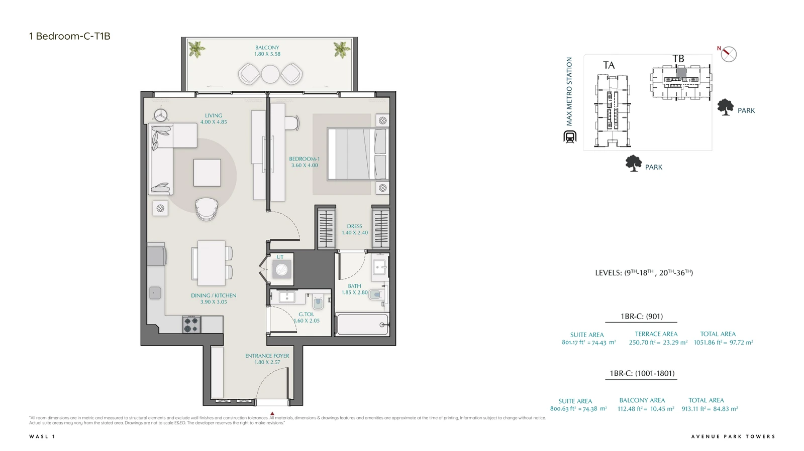 Floor plan for 1 Bedroom – Type C