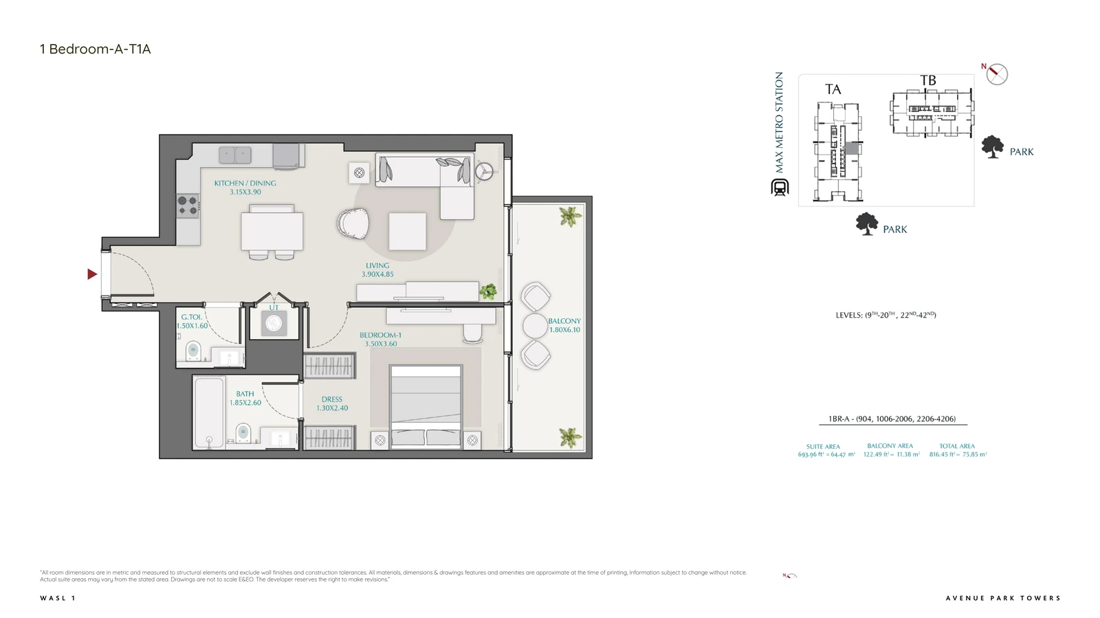 Floor plan for 1 Bedroom – Type A