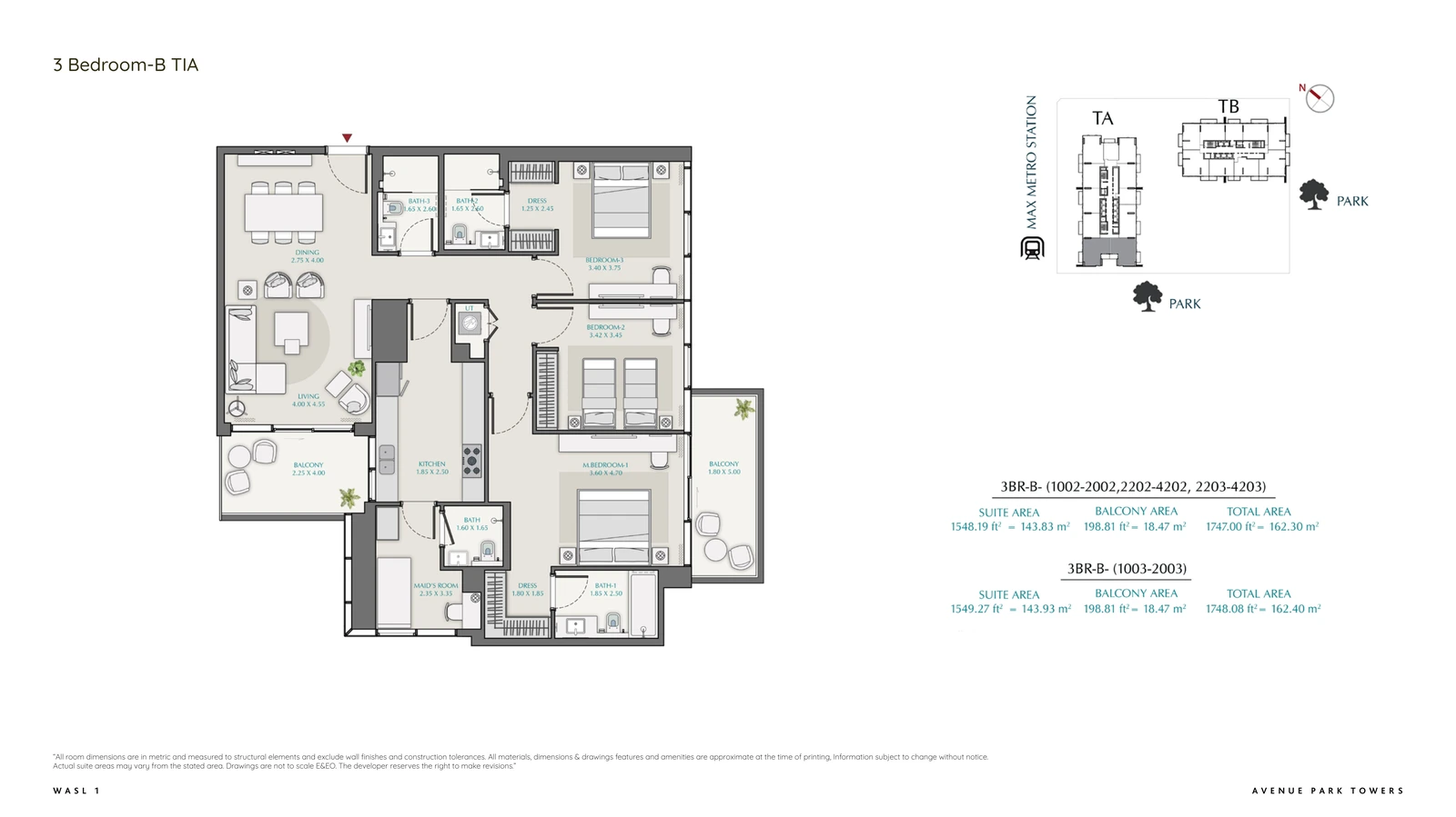 Floor plan for 3 Bedroom + Maid – Type B