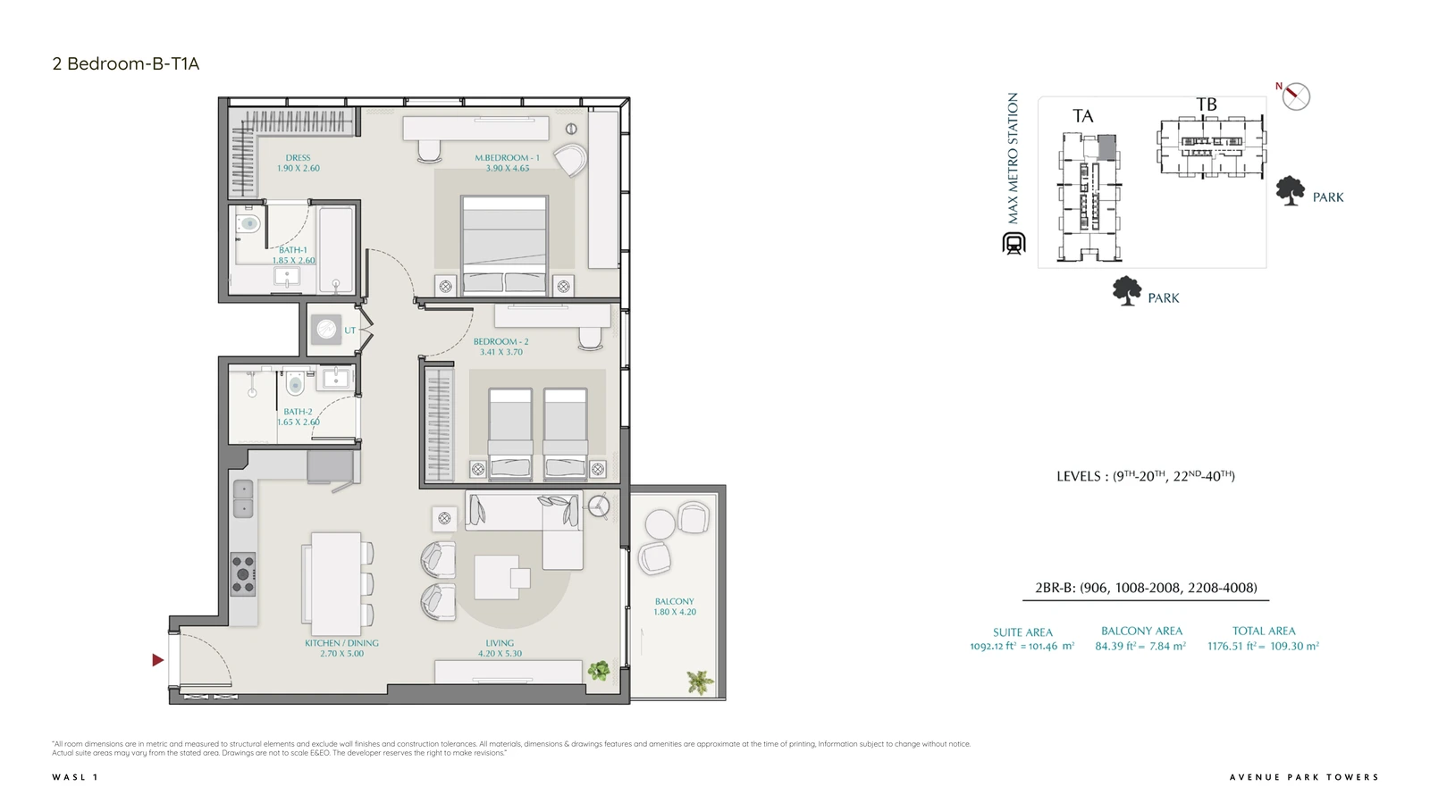 Floor plan for 2 Bedroom – Type B