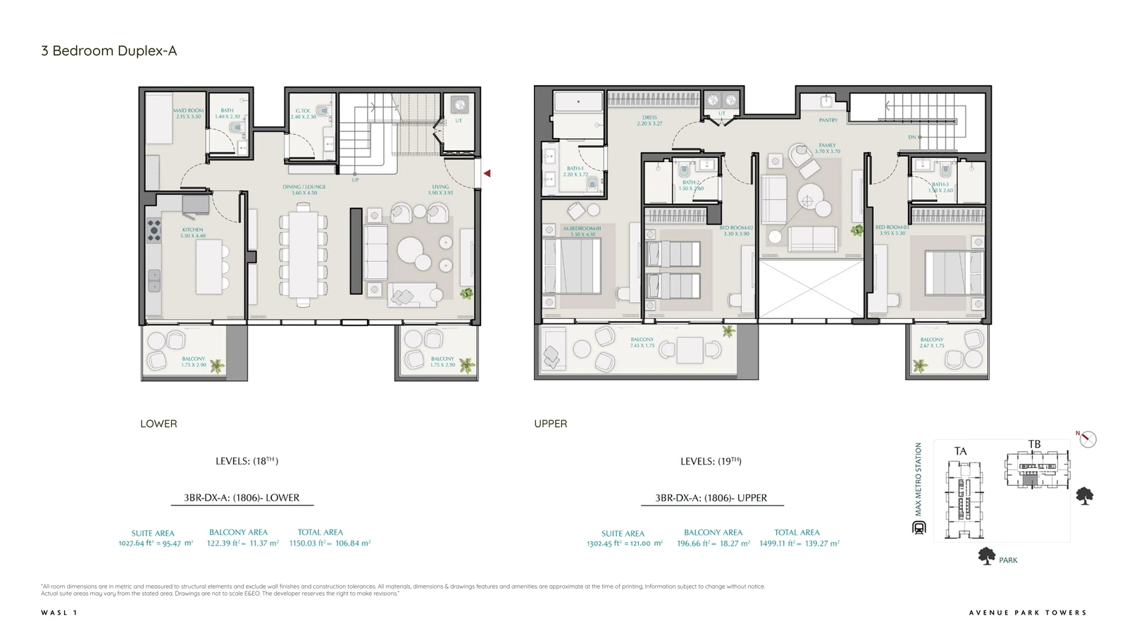 Floor plan for 3 Bedroom + Maid Duplex – Type A