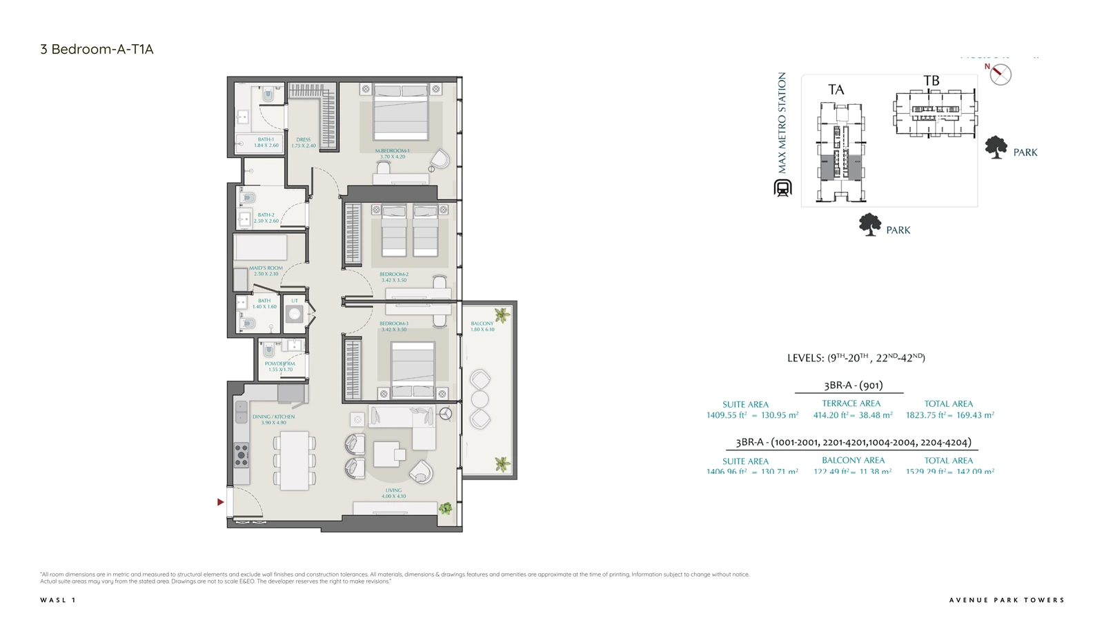 Floor plan for 3 Bedroom + Maid – Type A