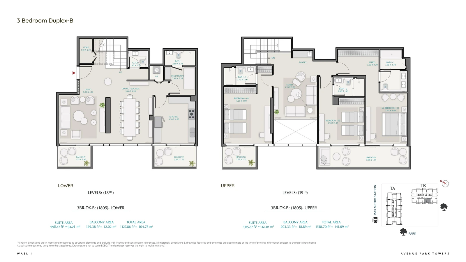 Floor plan for 3 Bedroom + Maid Duplex – Type B