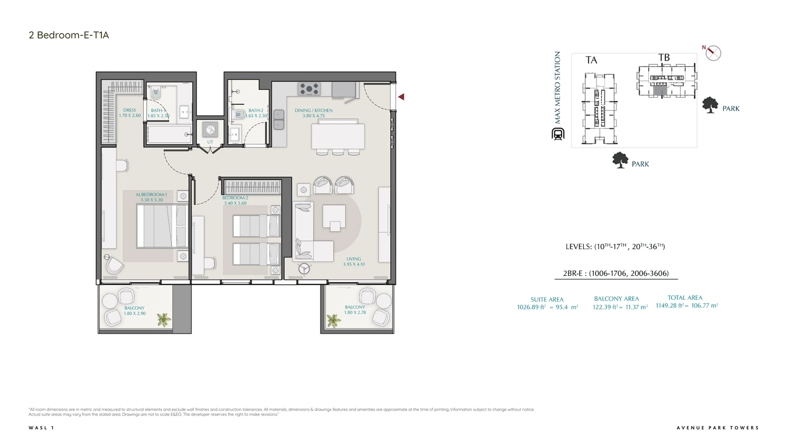 Floor plan for 2 Bedroom – Type E