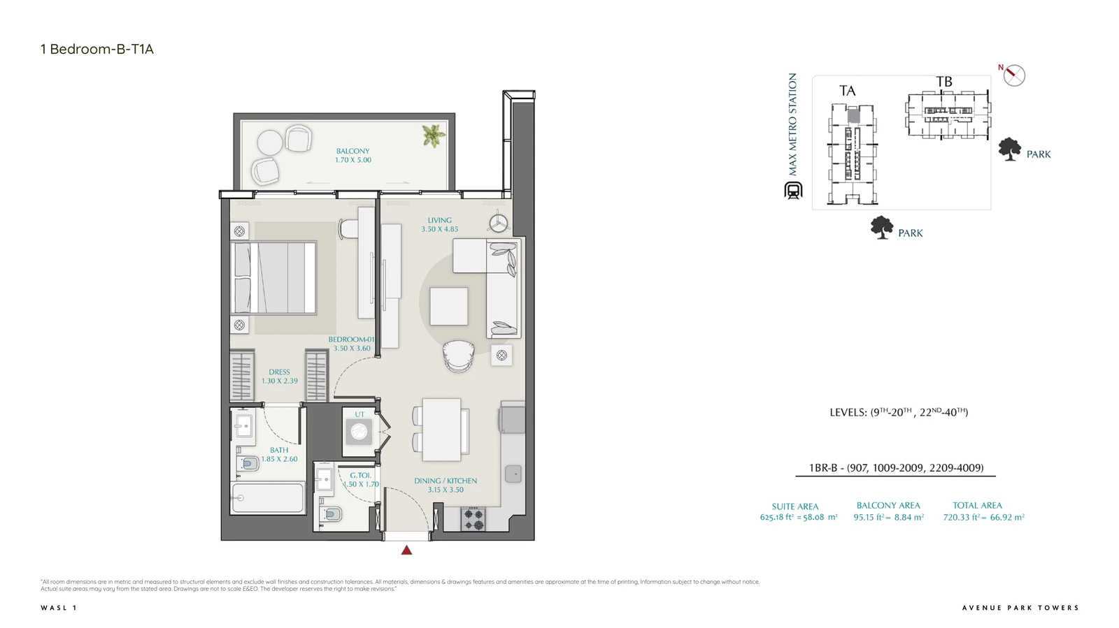 Floor plan for 1 Bedroom – Type B