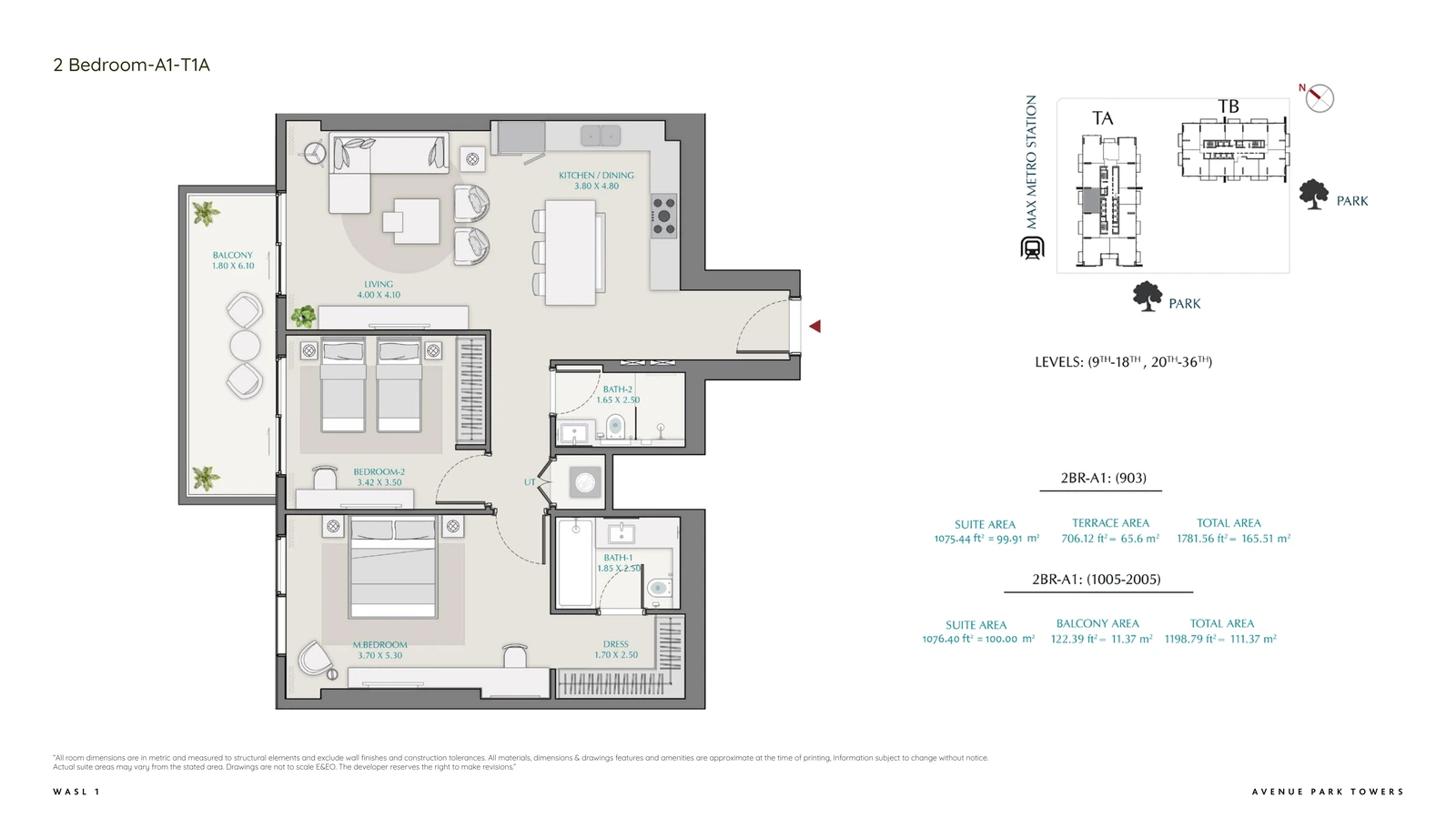 Floor plan for 2 Bedroom – Type A1