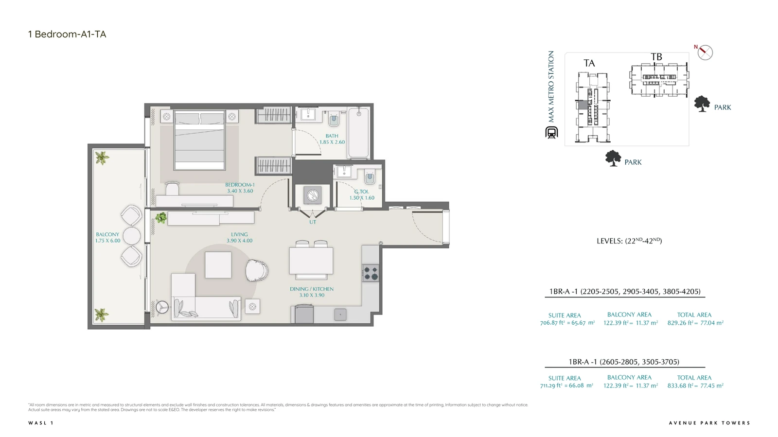 Floor plan for 1 Bedroom – Type A1