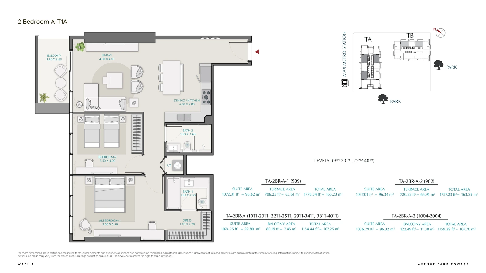 Floor plan for 2 Bedroom – Type A