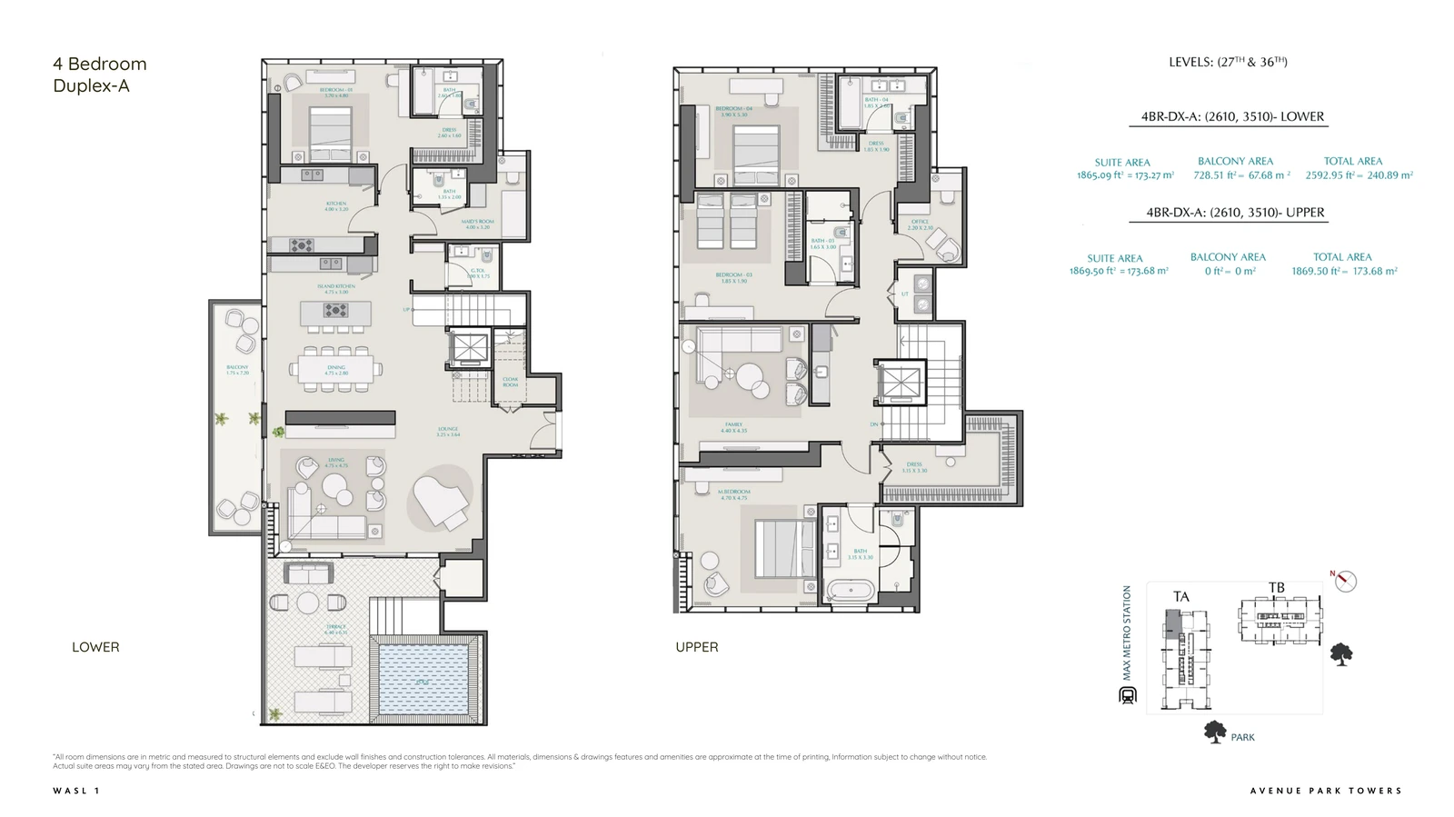 Floor plan for 4 Bedroom + Maid Duplex – Type A