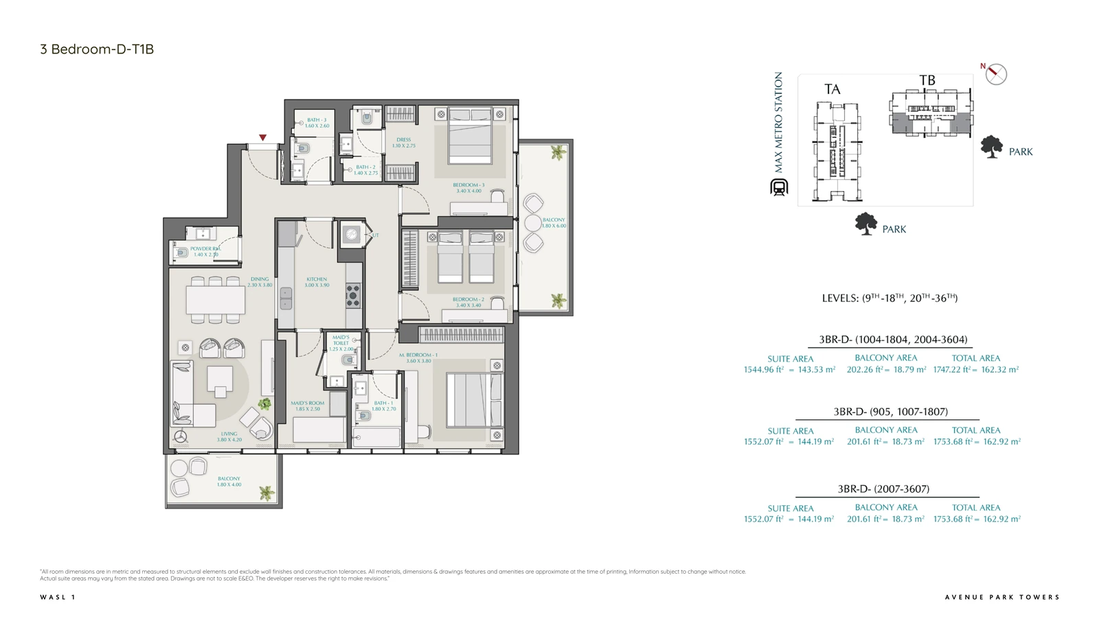 Floor plan for 3 Bedroom + Maid – Type D