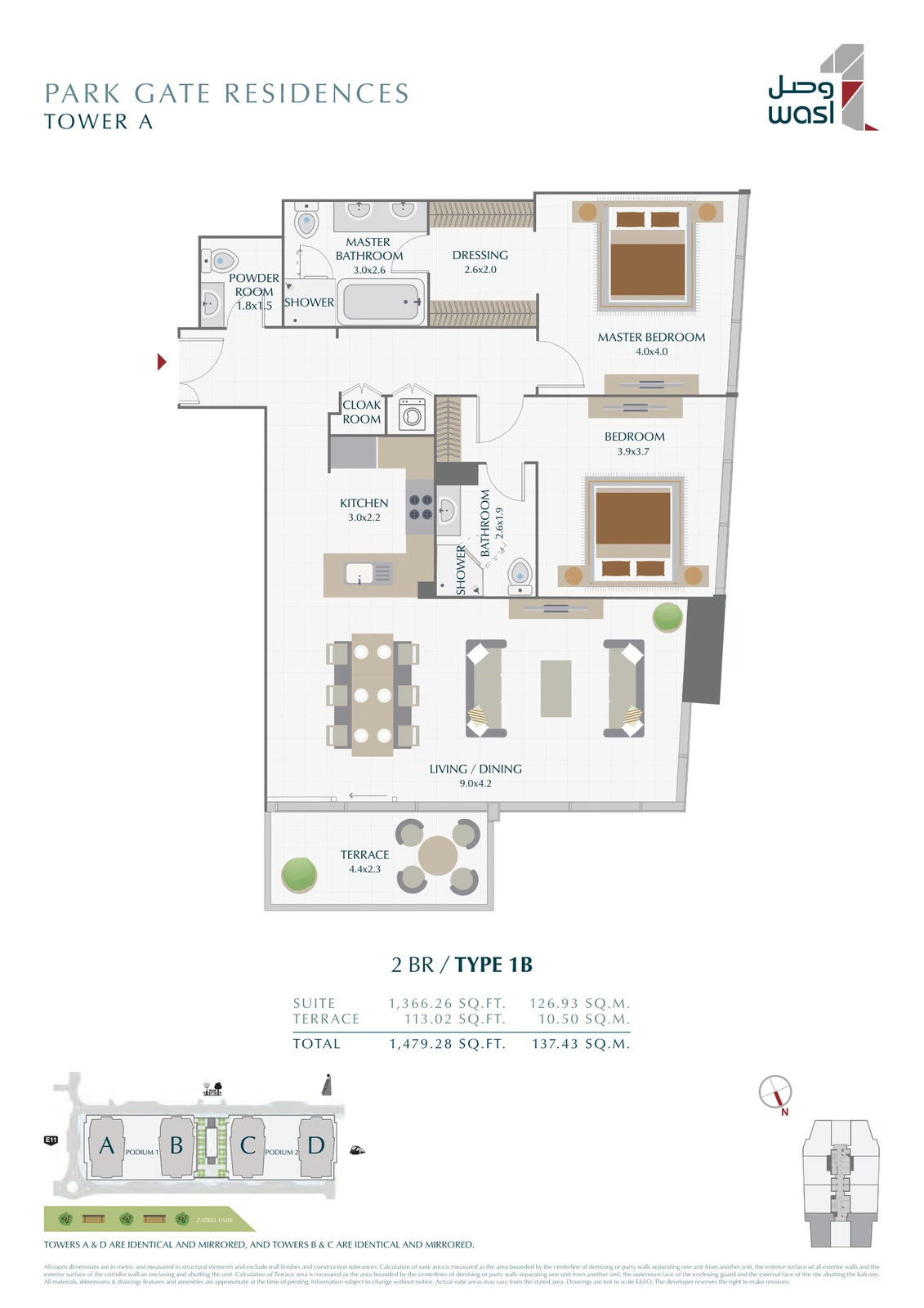 Floor plan for 2 Bedroom – Type 1B