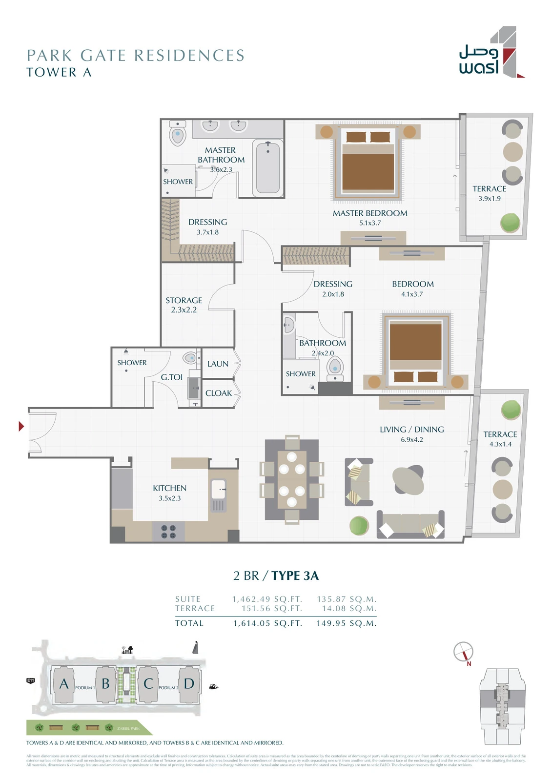 Floor plan for 2 Bedroom – Type 3A