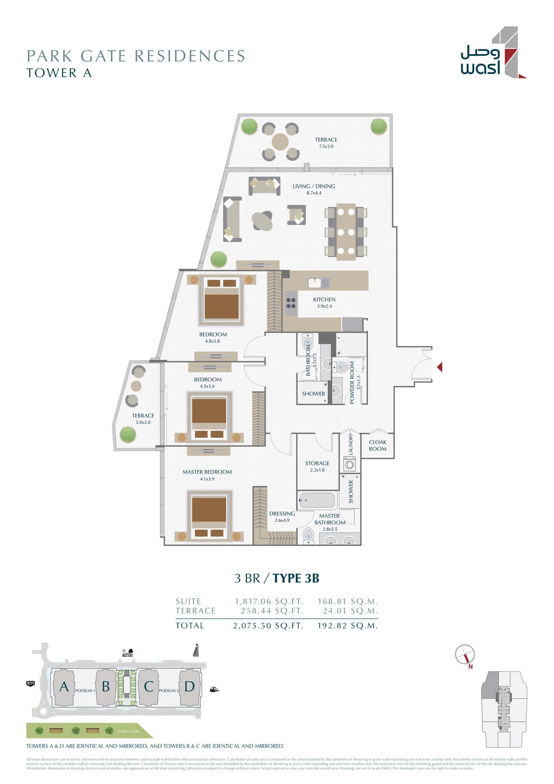 Floor plan for 3 Bedroom – Type 3B