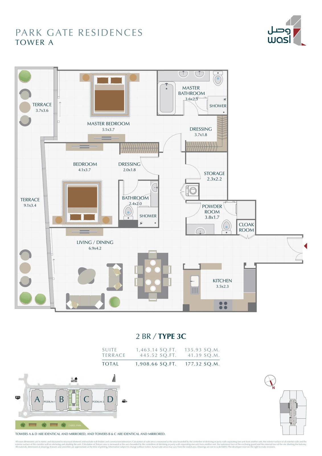 Floor plan for 2 Bedroom – Type 3C
