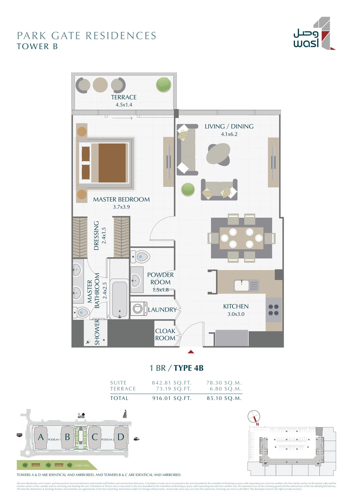 Floor plan for 1 Bedroom – Type 4B